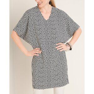 Chico's Size 2 = 12/14 Geometric-Print V-Neck Wedge Tunic Top‎ Shirt Blouse